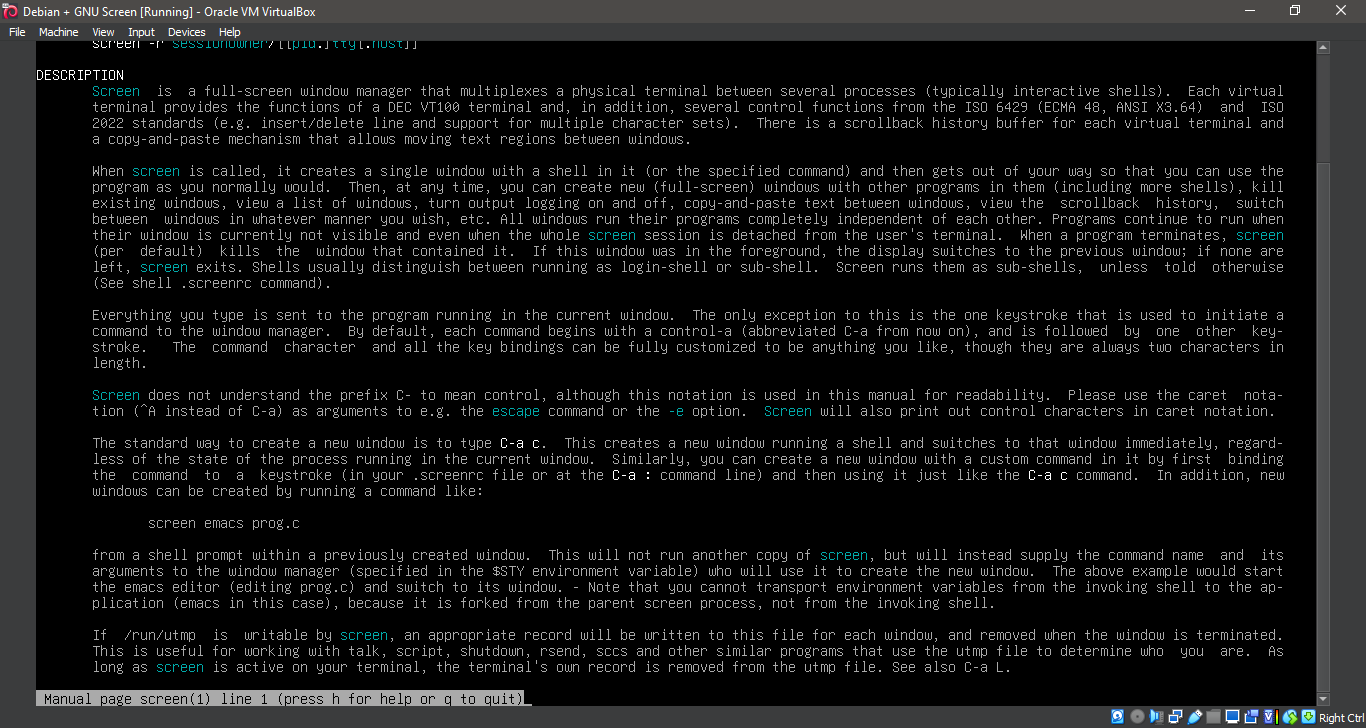 Running 'man screen'